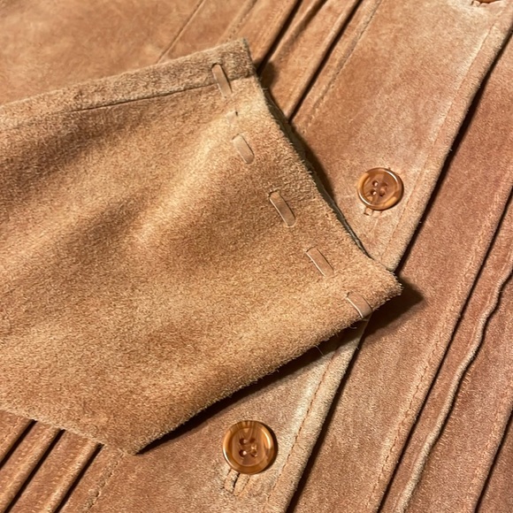Vintage Retro Margaret Godfrey Peach Suede Leather Pleat Front Jacket, Size 12 - Picture 5 of 8